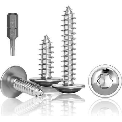 Lot de 150 vis à bois à tête disque, M3 x 10 mm, vis auto-taraudeuses, avec rondelle, vis Torx A2 V2A, filetage complet, vis à tôle en acier inoxydable avec foret T10 (1/5)