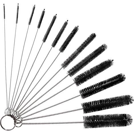 13 Cleaning Brushes, Nylon and Stainless Steel, Various Sizes 2-20mm, for Cleaning Teapots, Straws, and Keyboards (1/5)
