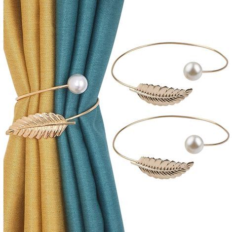 CSPARKV 2 Pack Random Twisted Curtain Tiebacks - Decorative Pearl Leaf Rope Buckles for Home Office (Gold)