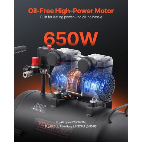 Compresseur d'Air sans Huile, Réservoir Acier 30 L, 650 W, 2,0 CFM 90 PSI, Pression Max 120 PSI, Compresseur Silencieux Portable pour Réparation Automobile, Gonflage Pneus, Peinture au Pistolet (1/5)