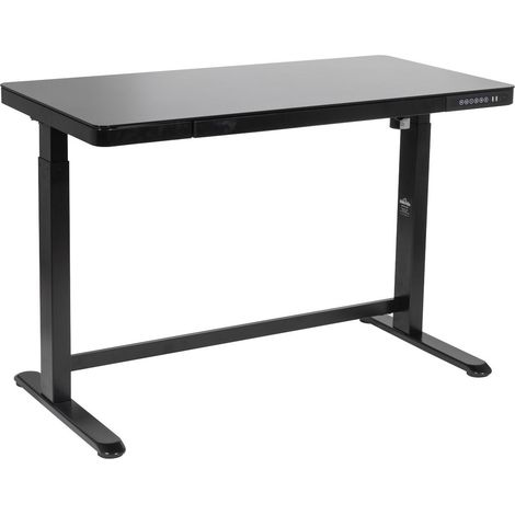 Dellonda DH53 Single Motor Ultra-Quiet Electric Desk with Control Panel, USB Port & Drawer - Black Desktop