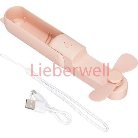 Petit ventilateur portatif USB à 3 vitesses, ventilateur de bureau pliable d'extérieur, batterie externe (rose) (1/5)