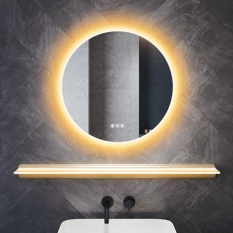 SONNI 60×60cm LED Badezimmerspiegel mit Beleuchteter Ablage & Bluetooth, Runder Anti-Beschlag Spiegel mit 3 Einstellbare Lichtfarben und Memory-Funktion