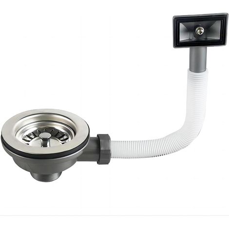 Bonde D'évier avec Carré Trop Plein Panier Inox 110 mm 1½", Acier Inoxydable + ABS, Bonde + Panier (1/5)