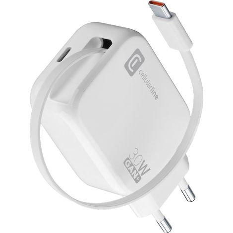 Cellularline Retractable Power 30W Smartphone, Tablets, Universal Weiß AC Schnellladung Drinnen