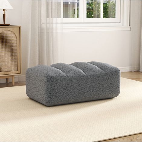 Pouf ottoman 104x61x45 cm en tissu peluche gris, gain de place pour salon FloraGrace (1/5)