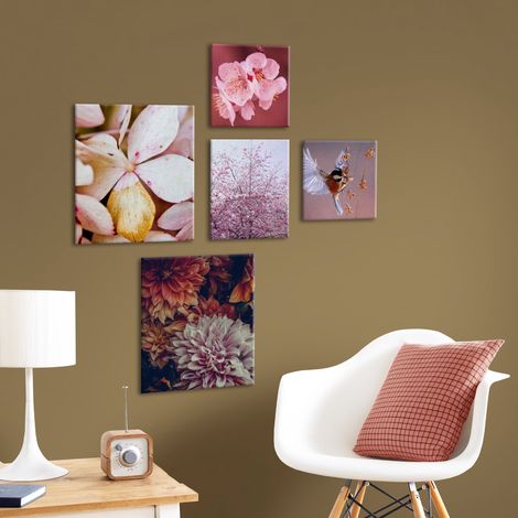 Set de 5 toiles imprimées Fleurs 80 x 60cm Rose (1/5)