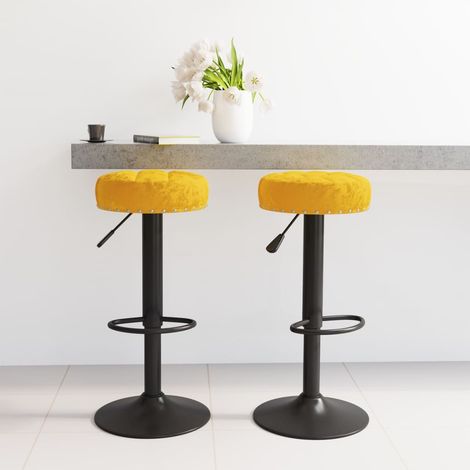 Lot de 2 Tabourets de bar Tabourets Chaises Hauts pour Cuisine, Bar Jaune moutarde Velours -QS65811 (1/4)