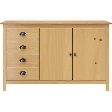 Petit buffet Kalexia 130cm - Bois de pin massif-Chêne clair (1/5)