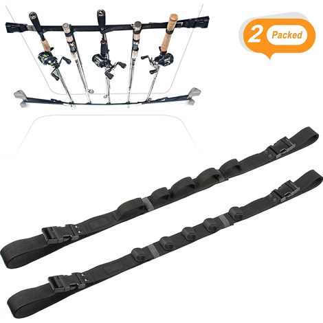 Support de canne à pêche pour véhicule (lot de 2) : capacité de 5 cannes, longueur réglable de 86,6 pouces, sangle porte-cannes facile à installer pour voiture, adapté aux SUV, breaks et vans. (1/3)