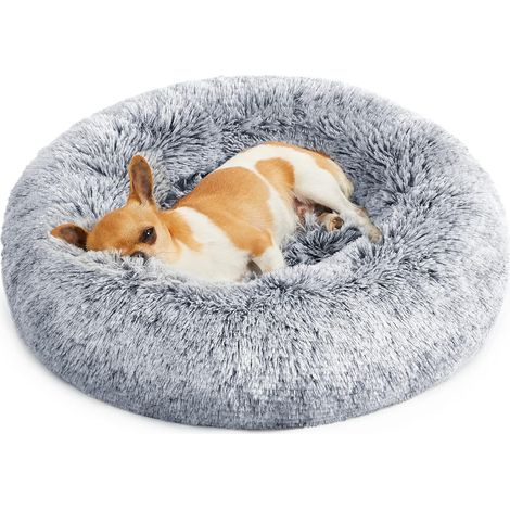 FEANDREA Panier pour Chien, Lit Ronde en Forme de Beignet, Canapé, Coussin Central Amovible et Lavable, Tissu Peluche Doux, Ø50 cm, Gris Clair PGW037G01