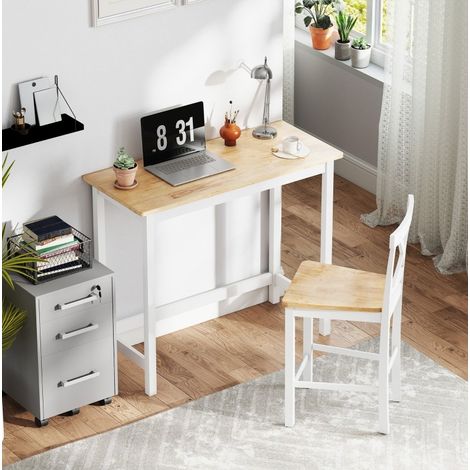 Hoher Küchentisch für 2 Personen 108 x 48 x 91 cm, Eiche-Dekor und Weiß, Kautschukholz HAVRYA (1/5)