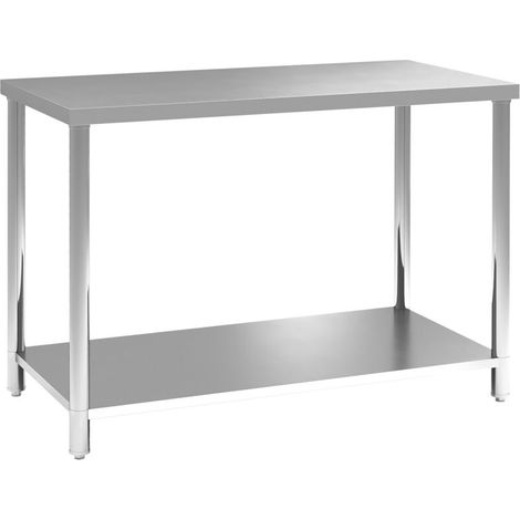 Table de travail, établi d'atelier en acier inoxydable 2 étagère, pour atelier, garage, hangar, 120x60x86cm, argenté (1/5)