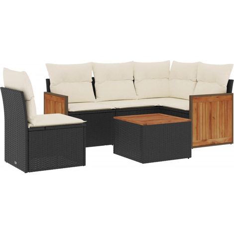 vidaXL Salon de jardin 6 pcs avec coussins noir résine tressée (1/5)