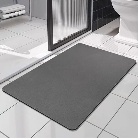 Tapis de Bain Antidérapant Super Absorbant Diatomite Tapis Salle de Bain Microfibre, Microfibre de Doux Séchage Rapide, pour Portes de Salle de Bains, Salon (Gris Foncé, 60x90cm) (1/4)