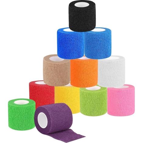 Copertura per impugnatura per tatuaggi, 12 pezzi di nastro adesivo monouso per impugnatura di tatuaggi, benda elastica autoadesiva, manicotti tubolari per accessori per macchine da tatuaggi (colorati) (1/5)