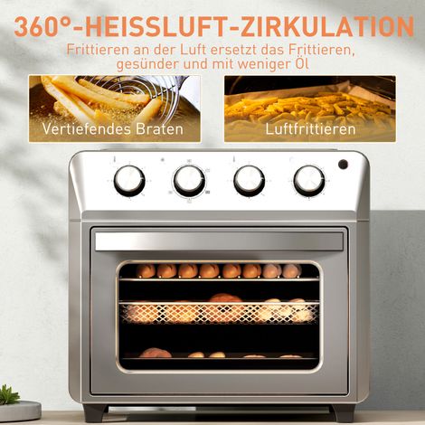 Mini-four à convection, friteuse à air chaud, 6 modes de cuisson, minuterie, accessoires, 24 L, argent (1/5)