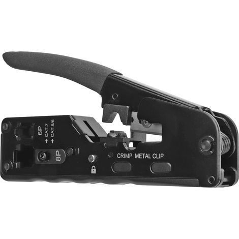 Pince à sertir Ethernet modulaire multifonctionnelle (Cat5, Cat6, Cat7) pour sertir/dénuder/couper les fils, adaptée aux connecteurs RJ11/RJ12 standard et RJ45 droits. (1/5)
