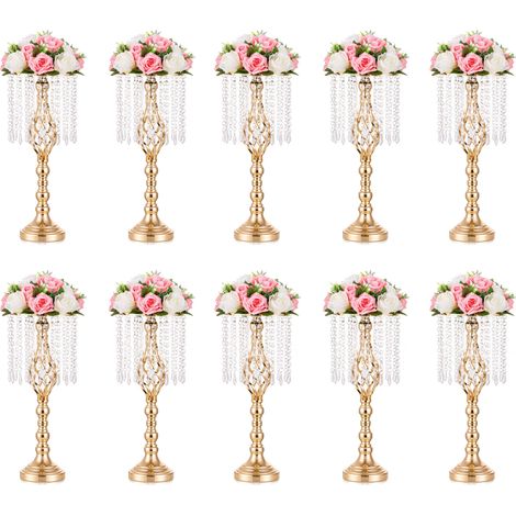 Décorations de Table de Mariage – Vase doré pour centres de Table avec Cristaux lustres, Vase à Fleurs de 49 cm de Haut, Support de Fleurs en métal pour Mariage, événement, Anniversaire (1/5)