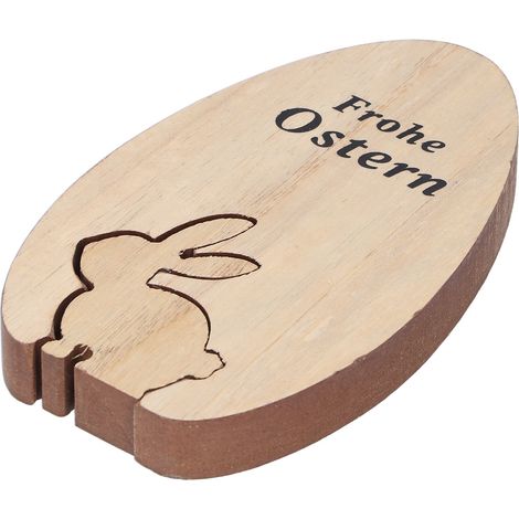 Niedliches, dekoratives Holzei in Hasenform, Tischdekoration aus Holz für Zuhause oder Büro (1/5)