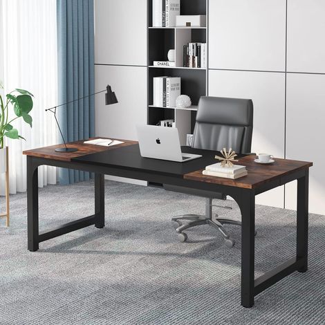 Tribesigns 180cm Executive Desk, Large Office Computer Desk with Thicken Frame, Modern Simple Workstation Business Furniture for Home Office, Rustic Brown/Black