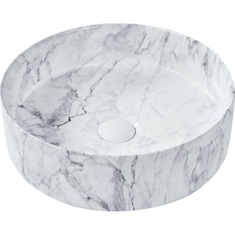 Piano bagno Lavabo rotondo in ceramica 400 mm Bianco opaco effetto marmo Manis