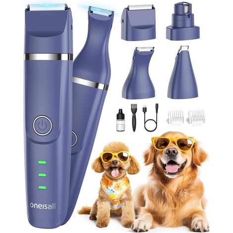 Dog Clippers Set, Silent Dog Clipper, Wireless Pet Grooming with 4 Multifunctional Cutting Heads for Cats and Dogs (Purple) (1/5)