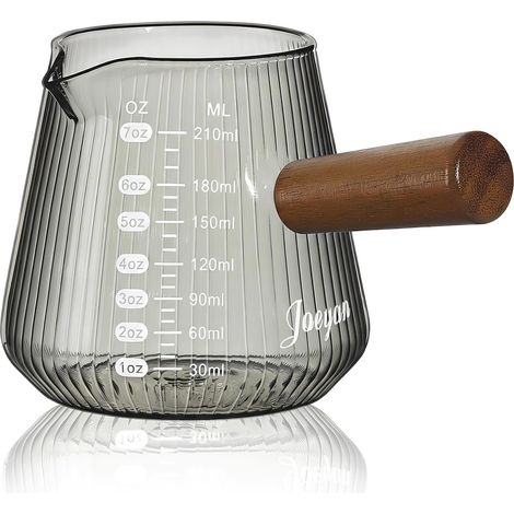 210ml Verre Doseur à Expresso,7oz Borosilicate Pichet Doseur Cuisine Style Origami,Gris Tasse à Café Gradué,Pot à Lait avec Anse Bois et Bec Verseur, Petite Gobelet Mesureur,Accessoire Barista (1/5)