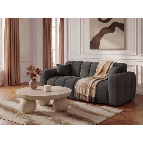 BOBOCHIC - Canapé droit convertible ouverture express 3 places BRADLEY tissu bouclette Gris foncé (1/5)