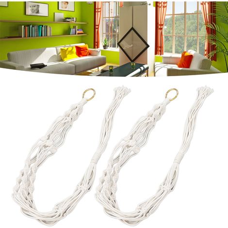 Lot de 2 sacs en filet de jardinage en corde de coton tressée à la main, pots de fleurs, crochets pour plantes d'intérieur et d'extérieur, pots de fleurs tressés en corde de coton, paniers suspendus, (1/5)