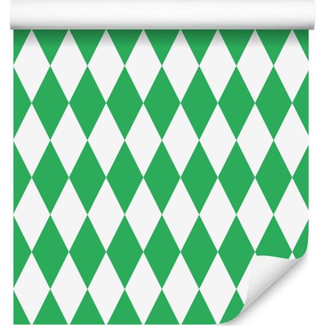 Carta da parati Arlecchino con diamanti, verde e bianca, per soggiorno e camera da letto, 50x1000 cm. (1/5)
