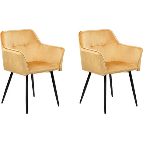 Conjunto de 2 sillas de comedor de terciopelo amarillo mostaza negro reposabrazos Jasmin (1/5)
