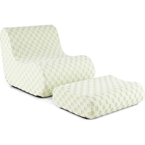 COSTWAY Sedia a Sacco con Pouf, Divano in Spugna ad Alta Elasticità, Fondo Antiscivolo e Copertura in Velluto Lavabile, Comoda Poltrona Pigra per Soggiorno Camera da Letto Sala Lettura (Verde) (1/5)