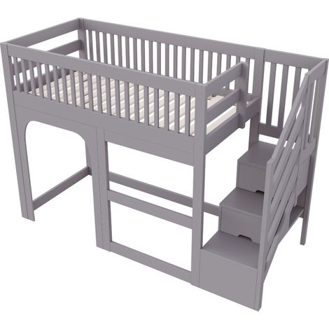 Kinder-Hochbett 90 x 200 cm Grau mit Stauraumtreppe, LED, Rausfallschutz und Lattenrost (1/5)