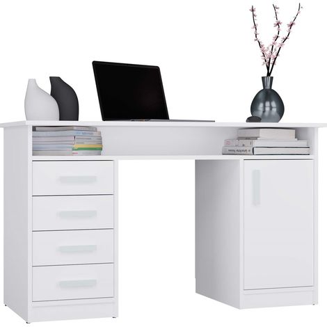 ADA - Escritorio 125 cm con 4 cajones, armario y estantes para oficina o computadora portátil - Blanco
