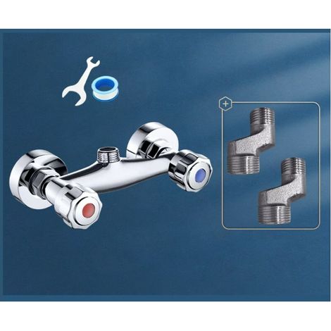 Mitigeur de douche de salle de bain, robinet en laiton double sortie chromée, mitigeur thermostatique pour barre de douche, robinet d'eau mural à double contrôle (1/5)