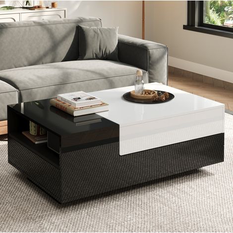Tavolino da caffè con 2 cassetti bianco nero OKMYHOME (1/5)