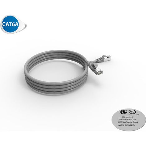 Cordon RJ45 CAT6A SFTP 100 Ohms LSOH, Couleur : gris, Longueur : 2m (2215)
