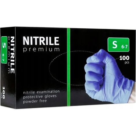Guanti in nitrile senza polvere PREMIUM [S] 100 pezzi blu (1/2)