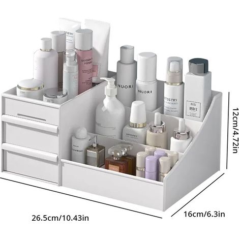 Boîte de rangement cosmétique à tiroir (blanche), étagère décorative en plastique pour dortoir (1/5)