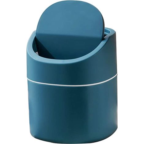 Small Tabletop Trash Can, Kitchen Desk Mini Trash Can, for Bathroom Vanity, Office, - Throw Cotton Rounds, Makeup Sponges, 2 Liters (Blue)