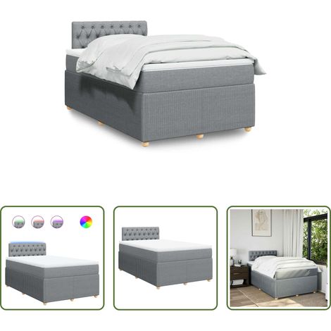 vidaXL Surmatelas - Sommier à lattes de lit et matelas gris clair 120x190 cm tissu (1/5)