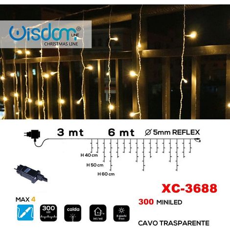 Trade Shop - WEIHNACHTSLICHTERVORHANG 300 MINI LED WARMES LICHT TRANSPARENTES KABEL XC-3688 -