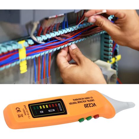 Berührungsloser Spannungsprüfer, 12-1000V Spannungsdetektor mit LCD-Bildschirm, akustischem und optischem Alarm, tragbares Strommessgerät (1/5)