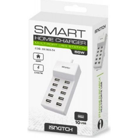 Multiprise USB - iSnatch - 10 ports - 50 W - Charge rapide - Blanc (1/3)