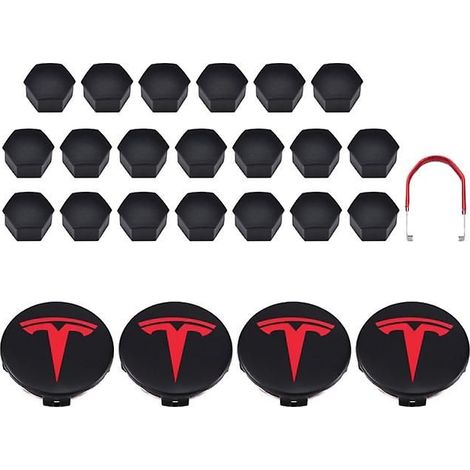 Radkappen- und 20-Muttern-Abdeckungen-Set für Tesla Model 3 YSX, schwarz, rot, weiß und grau, inklusive 4 Radkappen und 20 Muttern-Abdeckungen. (1/5)