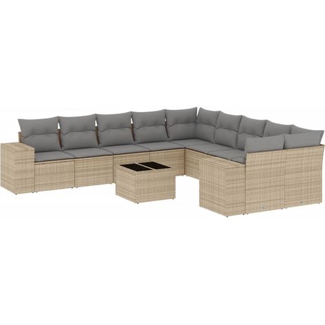 Maison Exclusive - Set de sofás de jardín 11pzas con cojines ratá (1/3)