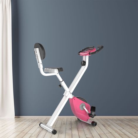 Vélo d'appartement pliant magnétique - 43×97×109 cm - hauteur ajustable - LCD - acier - 8 résistances - home trainer rose (1/4)