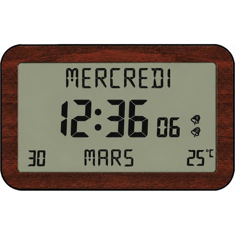 Horloge murale digitale LCD H180F grain de bois marron avec calendrier et thermomètre h180f réf 3125 23,1 × 13,7 × 3,6 cm 290 g – Livraison gratuite