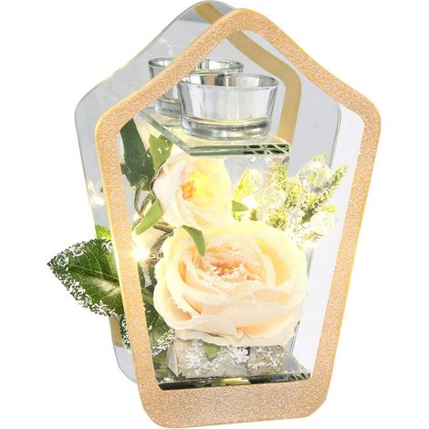 Flair Flower Photophore décoratif en Verre avec Fleurs artificielles et LED - Décoration de Noël - Décoration de Table - Cadeau - Décoration 3D (1/2)